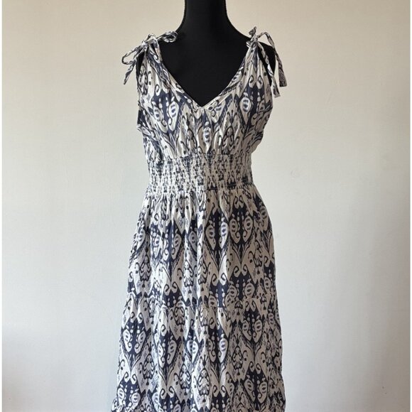 LA PLAGE Size Large Beaufort Strappy Maxi Dress Blue White Pockets Resort Boho - Picture 8 of 16
